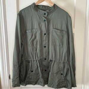 Loft Olive Green Button Up Utility Style Jacket with Draw String Waist - Size XL